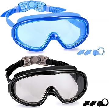 Yizerel 2 Pack Swim Goggles, Swimming Glasses for Adult Men Women Youth, No Leaking Anti Fog UV 400 Protection Waterproof 180 Degree Wide Clear Vision Triathlon Pool Set of 2