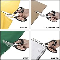 Vista 4 de Tijeras de tela para pintar, tijeras negras profesionales con mango de acero inoxidable festoneado dentado para cuero, sastrería, manualidades