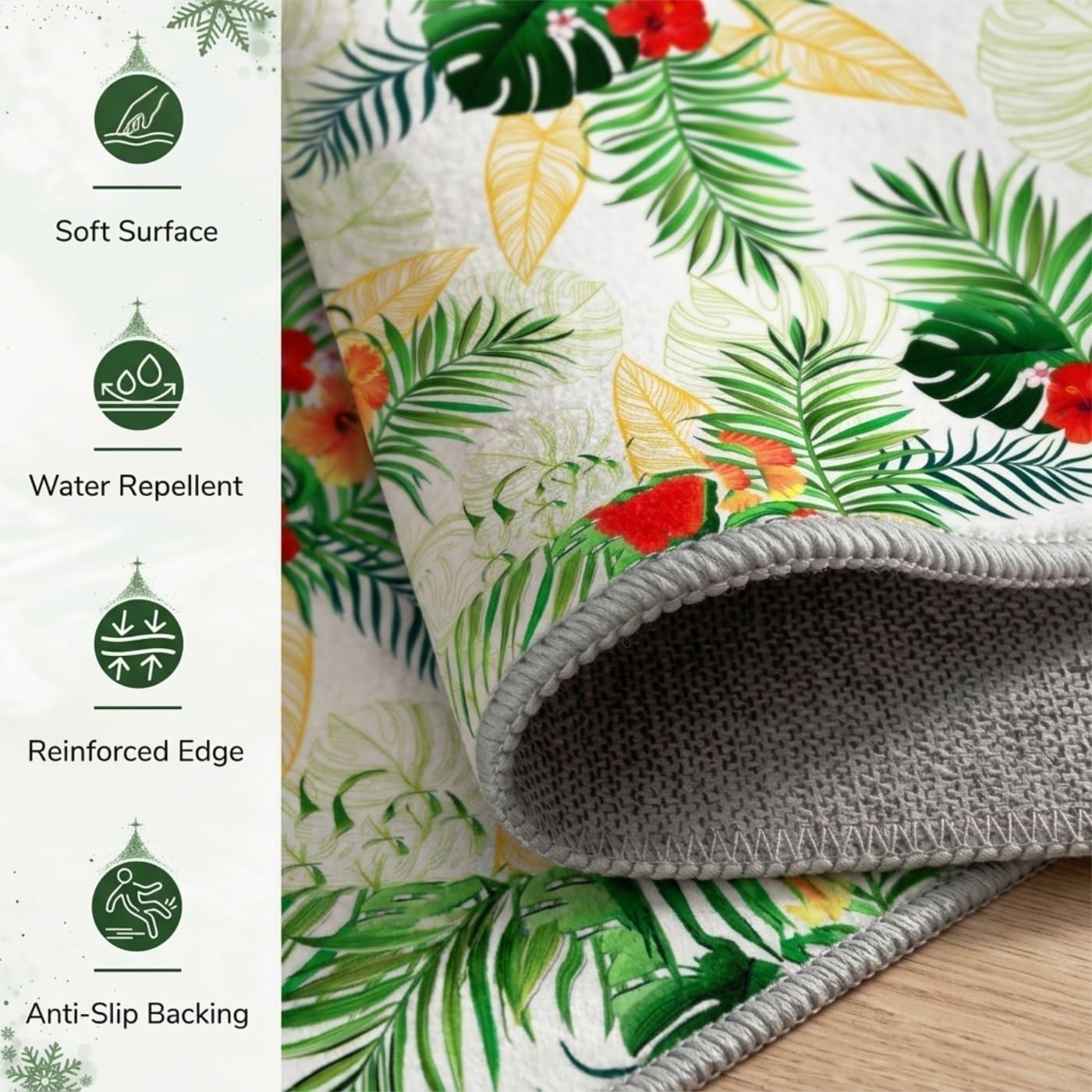 Green Pink Tropical Palm Monstera Leaves Floral Outdoor Rug for Patio Decl Backyard Balcony Porch Machine Washable Waterproof Outside Carpet RV Camping Kitchen Laundry Bathroom Floor Rug 3x5