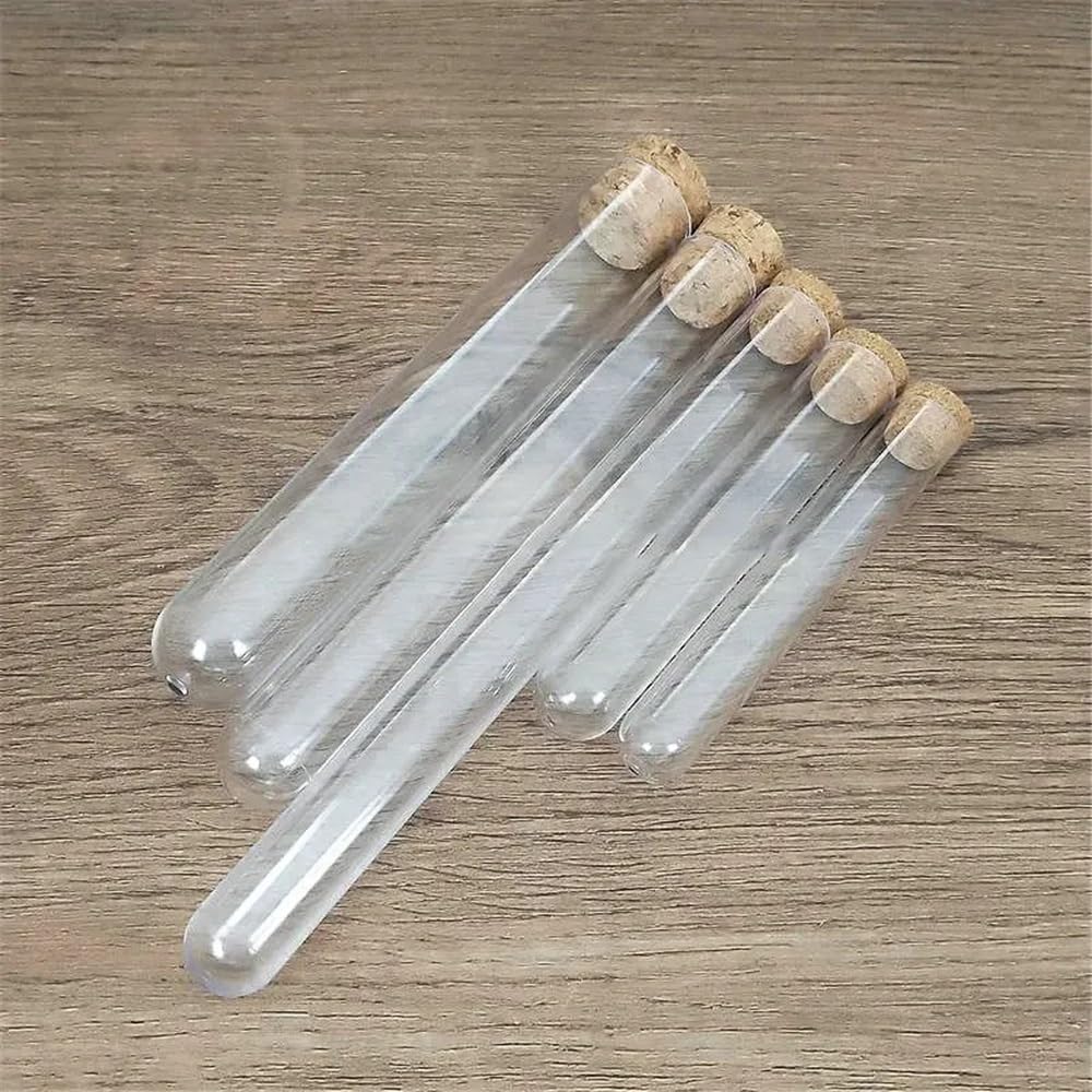 Cristalería de Laboratorio Tubos de ensayo de plástico transparente de fondo redondo con vial de corcho (50 o 100 unidades)(18x180mm 50pcs)