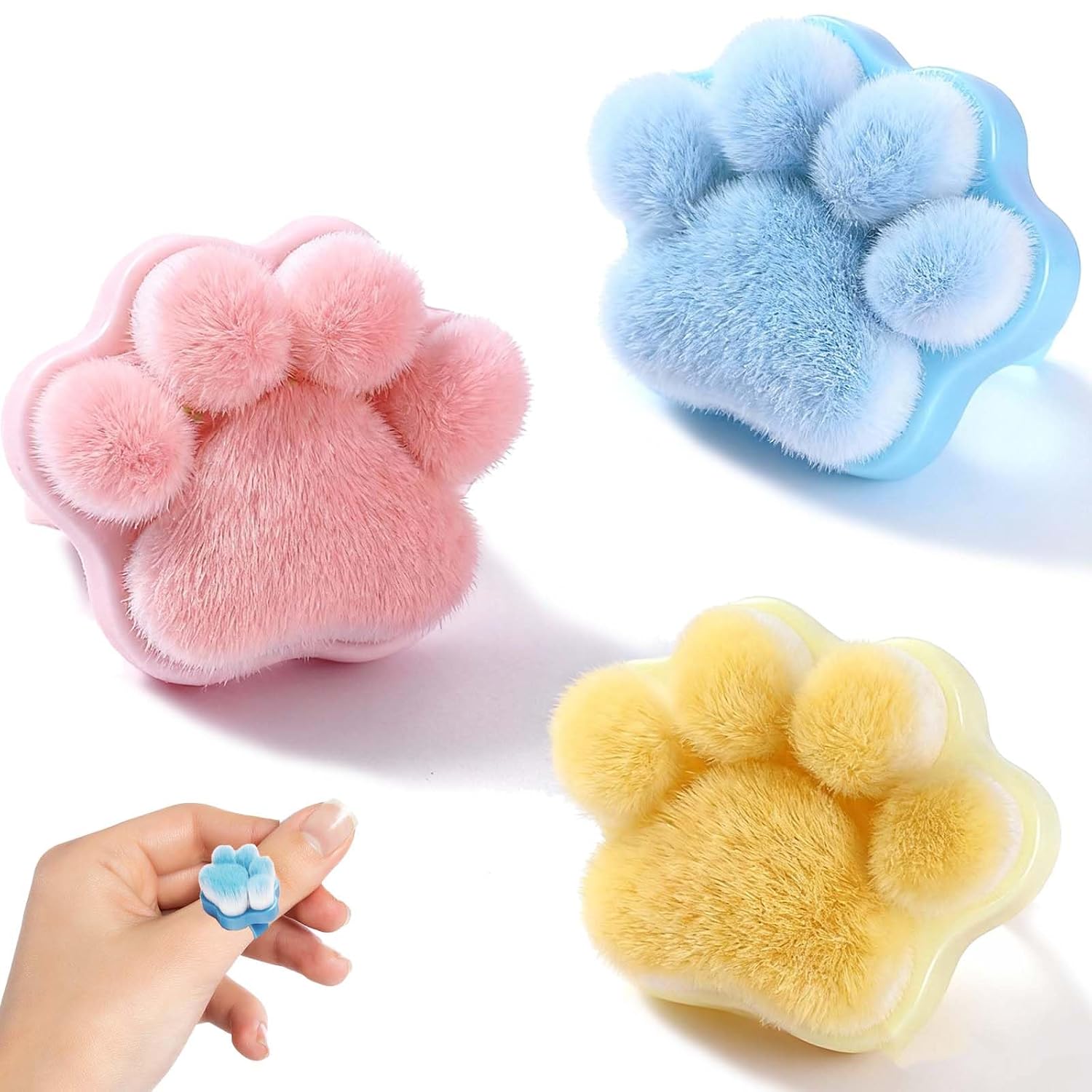 3 Pieces Cat Paw Open-Ring Nail Dust Brush – Portable Manicure and Pedicure Cleaning Tool for Nail Art Powder Removal, Home DIY or Salon Use