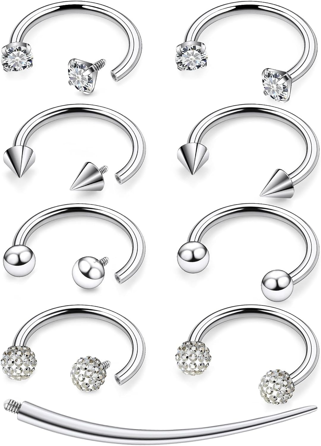 16g Internal Thread Horseshoe Nose Ring - Surgical Steel 8mm 10mm Horseshoe Septum Jewelry - Lip Rings -U Shaped Hoop Rook Daith Earrings Hypoallergenic Clicker Silver，Piercing Taper Tool