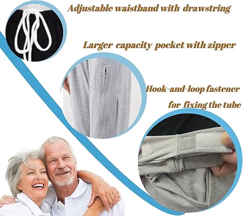 Miniatura 5 de Pantalones para pierna de catéter, pantalones con soporte para bolsa de orina para hombres y mujeres con bolsillos dobles con cremallera, capacidad