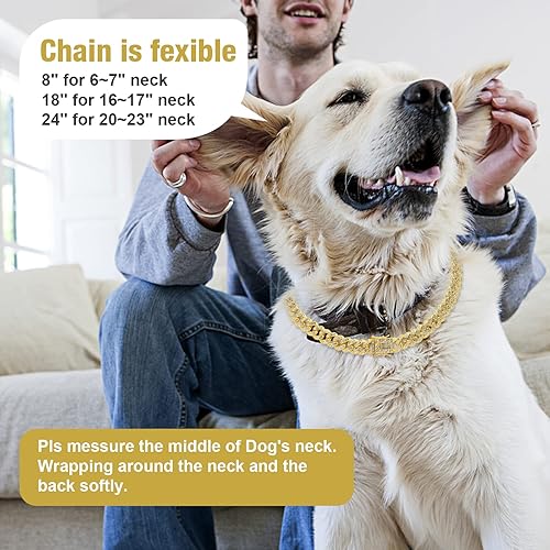 Miniatura 6 de Collar cubano dorado para perro, collar de cadena de metal dorado con diseño de hebilla segura, collar de cristal cubano para mascotas, accesorios