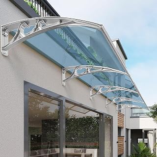 Gazebo Awnings 39x106 in/100x270 cm, House Awning with Plastic Steel Bracket Kit, Silver Bracket Blue Panel Porch Awning Shade, Awning Canopy Garden Backyard Deck Awning