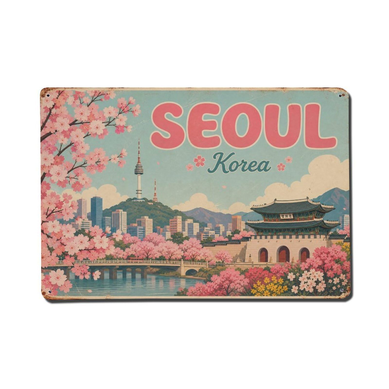 Huiyhb 8X12inch(20X30cm) Vintage Travel Seoul Korea Spring Metal Tin Sign