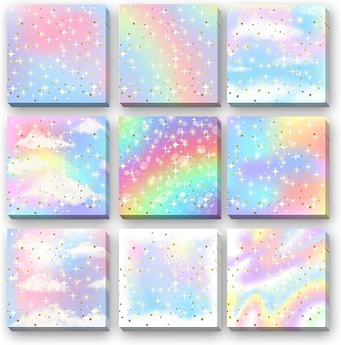 9 notas adhesivas de unicornio coloridas, autoadhesivas, coloridos diseños de unicornio, notas adhesivas de unicornio colorido para escuela,