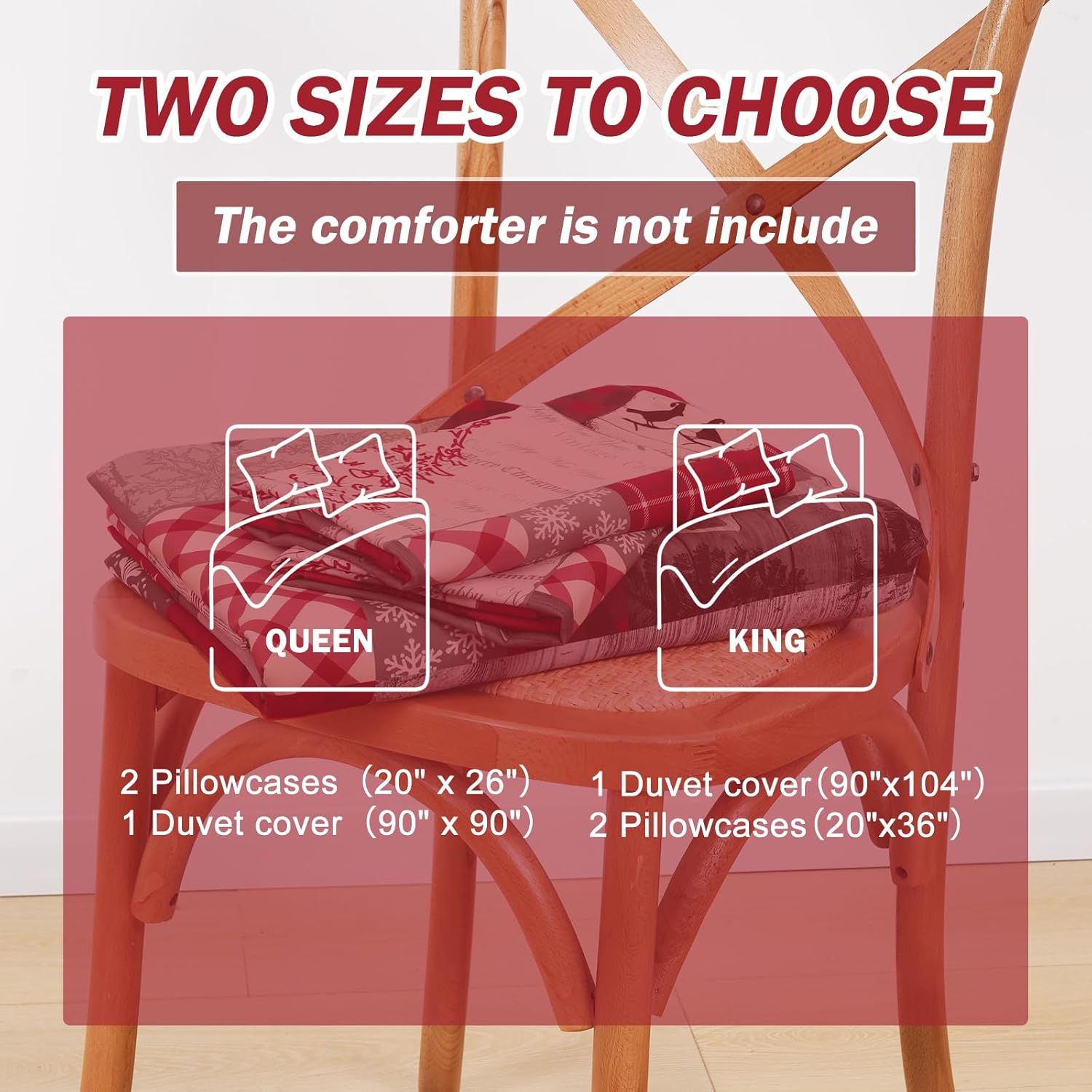 FRAMICS 3 Piece Christmas Duvet Cover Queen Set - Soft Double Brushed Retro Queen Duvet Cover with Zipper Closure, Red Buffalo Plaid Comforter Cover Set, 1 Duvet Cover 90 x 90 inch and 2 Pillow Shams - Image 6