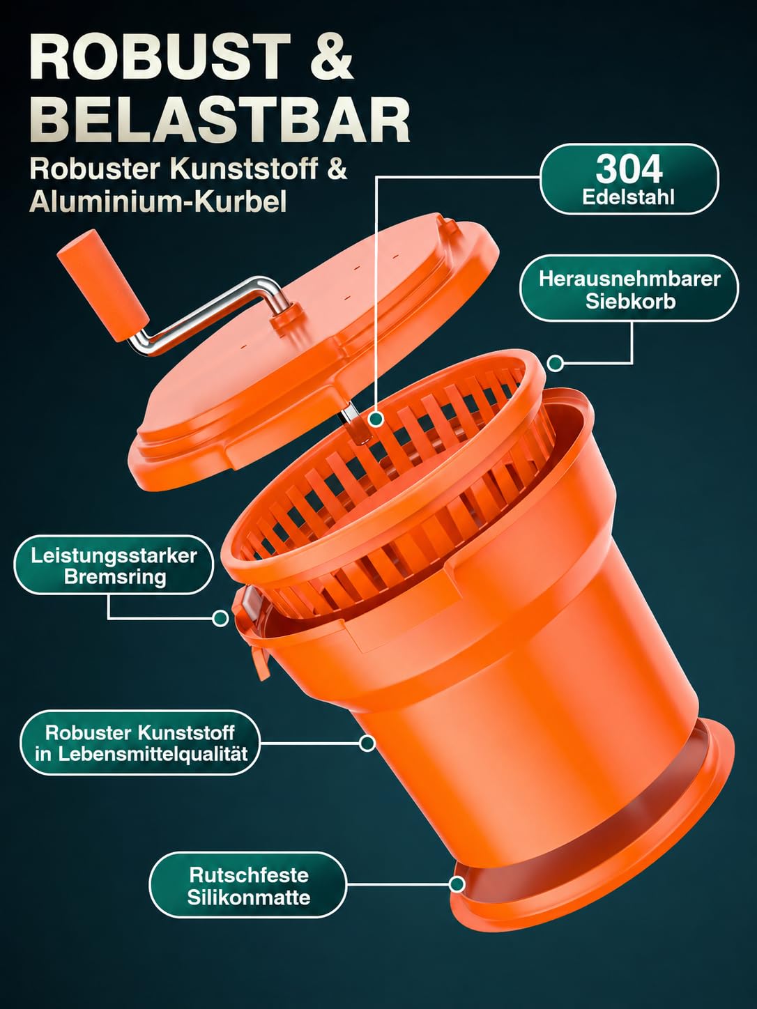 WantJoin salatschleuder groß mit 12-Liter salatdressing, rollende wagentatten mit silikon und drainaschen, 10qt-drehgeräte für einen manuellen salatschäler, salatschrauber küchenprofi