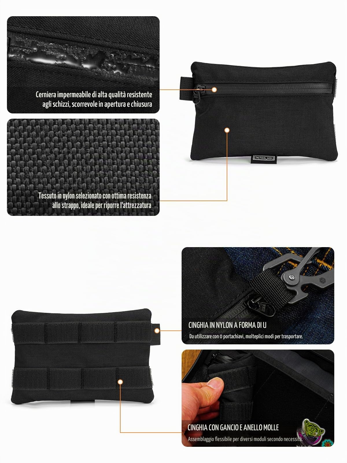 TACTICAL GEEK Storage A5 EDC - Set di borse portaoggetti multiuso con ganci e passanti EDC Gadget, piccola borsa per attrezzi, separatore per borse per l'uso quotidiano, Nylon 500D Nero, Piccola borsa