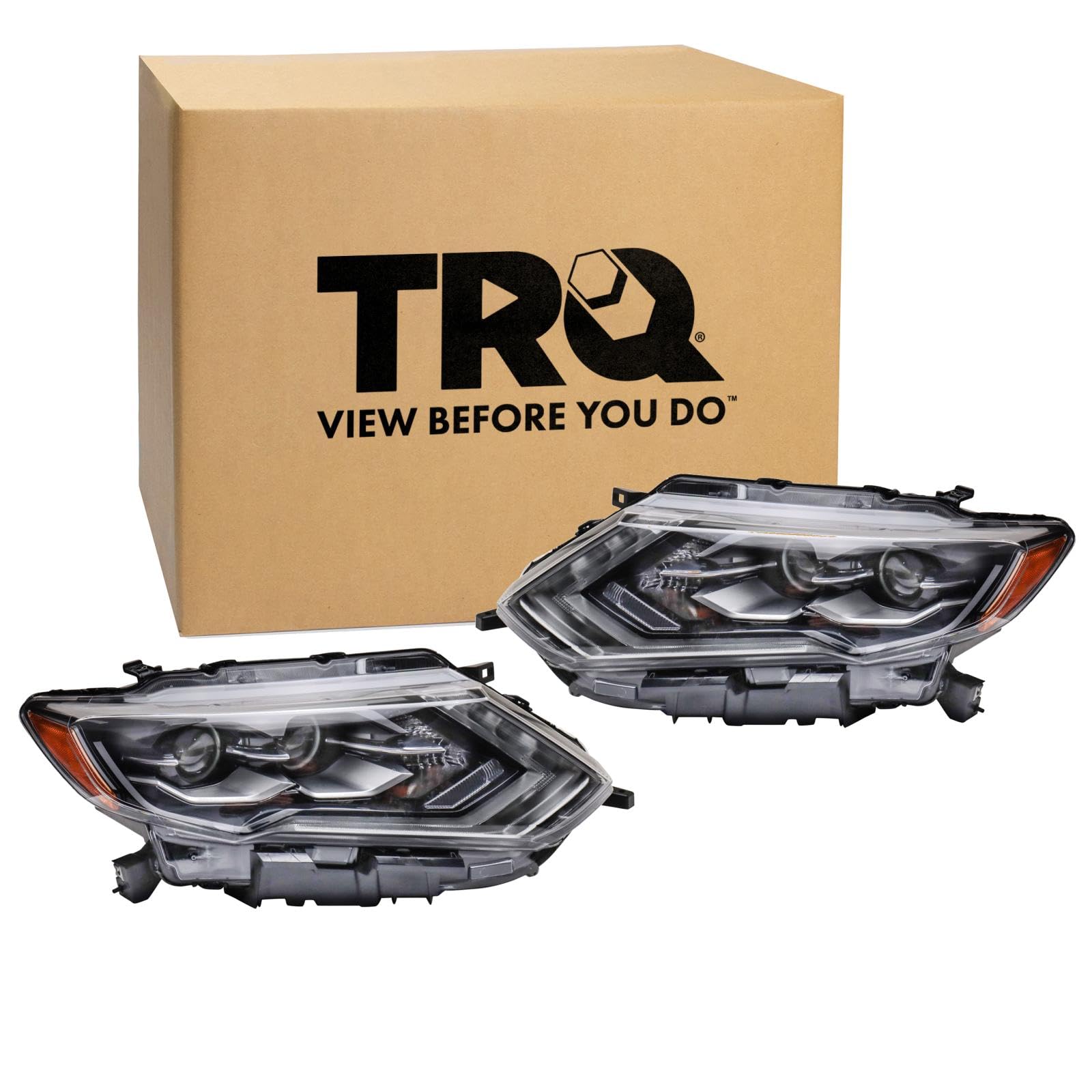 TRQ 2 Piece Headlight Assembly Set LED Driver &amp; Passenger Side Compatible with Nissan Rogue 2017-2018 NI2502256 NI2503256 260106FL6A 260606FL6A