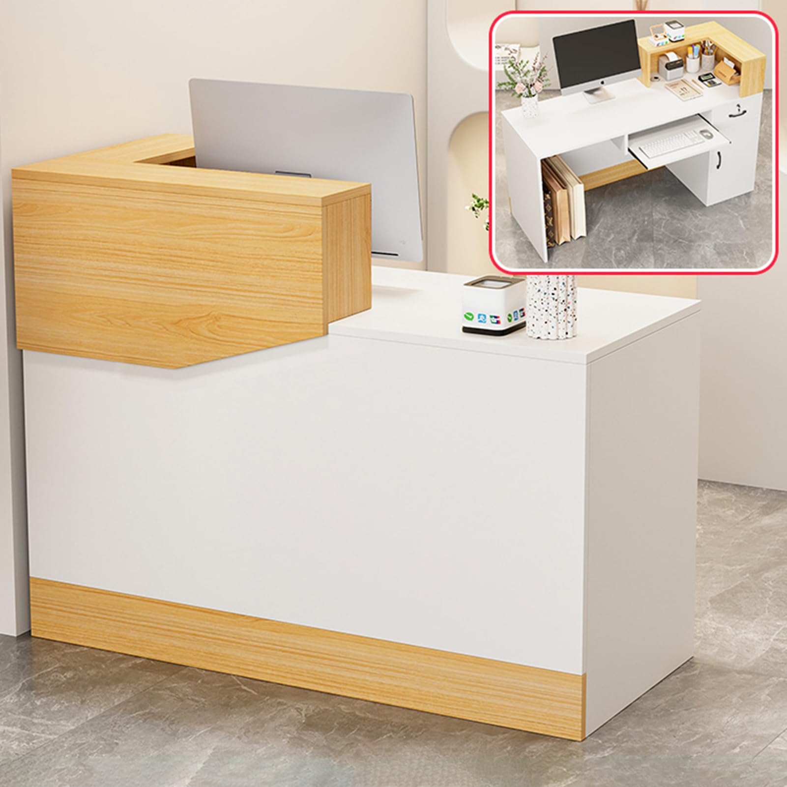 Moderno banco di ricezione della reception con cassetto chiudibile a chiave per il salone della hall della cassa di vendita al dettaglio
