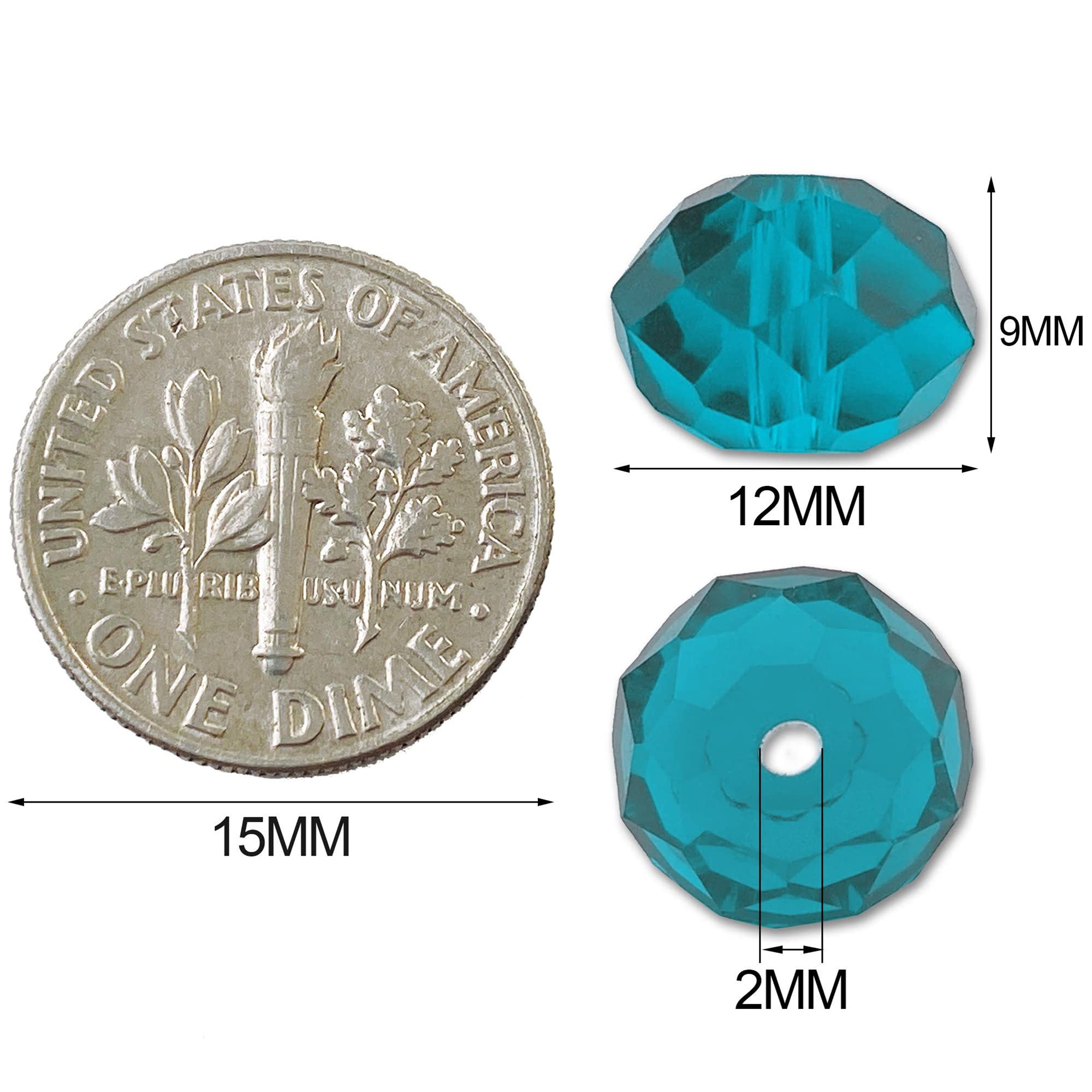 70 Perline Di Vetro Sfaccettate COIRIS 12mm, Blu Pavone, Forma Rondella, Per Gioielli Fai Da Te