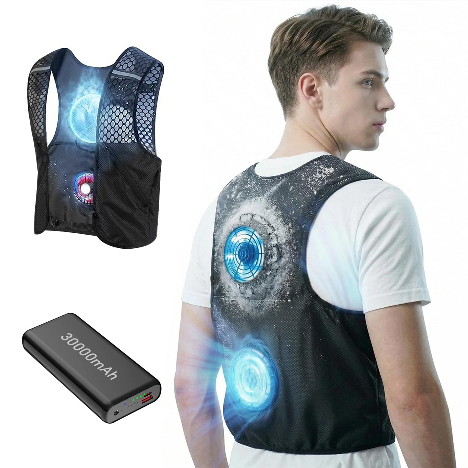 Photo 1 of JIAE Cooling Vest, Wearable Cooler with Fan and Cooling Plate, 30000mAH Big Battery Portable Air Conditioner, 4 Modes Adjustable Heat Relief Gear for Outdoor Activity, Outdoor Work