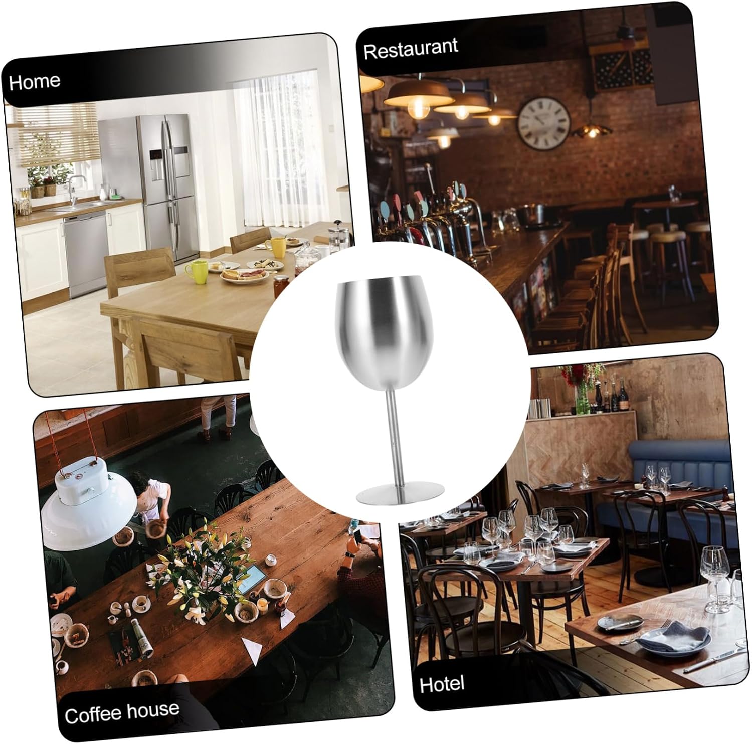 SHOWERORO Stainless Steel Stemmed Wine Glass Elegant Goblet for Cocktail Wedding Party Metal Cup