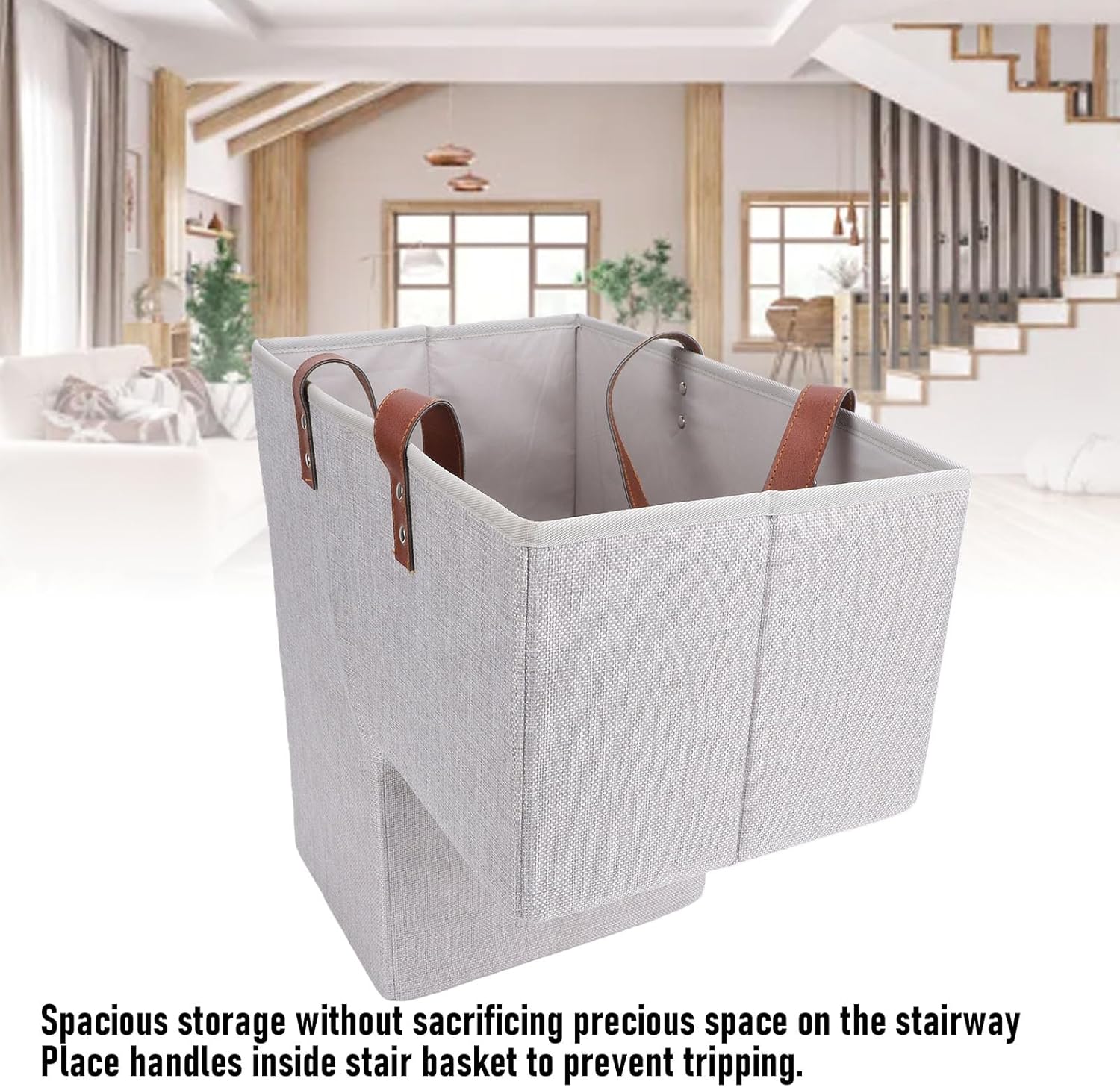 Dpofirs Stair Basket for Stairs with Handles, Canvas Storage Organizer for Toys, Clothes, Books, Tools & Magazines, Fits on Steps