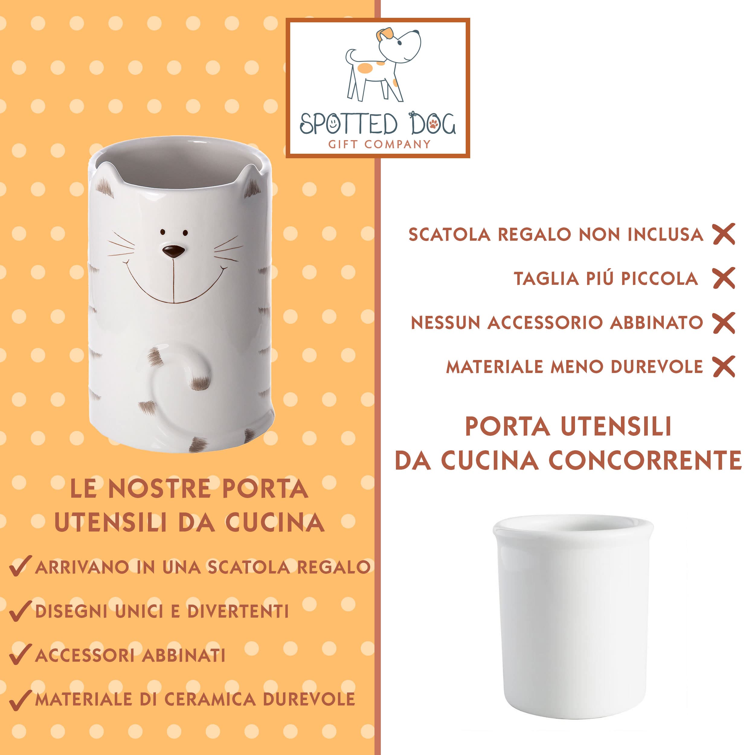 SPOTTED DOG GIFT COMPANY Pentola per utensili da cucina in ceramica, carina portautensili per gatti e posate, idea regalo per gatti innamorati, 16 x 11 cm