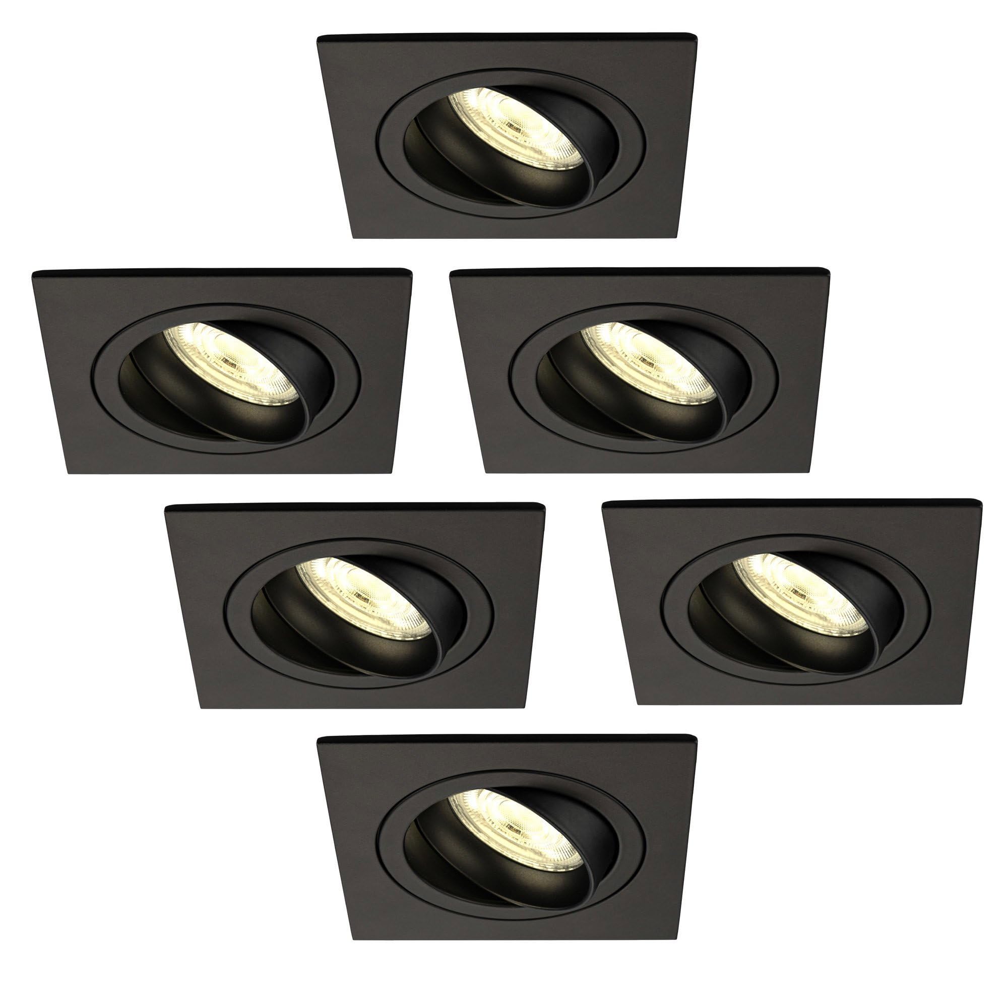 Ledvion - 6x Faretti da incasso LED Siviglia, Nero, 5W, 2700K, Ø92 mm, Dimmerabile, Quadrato, 2 Anni di Garanzia