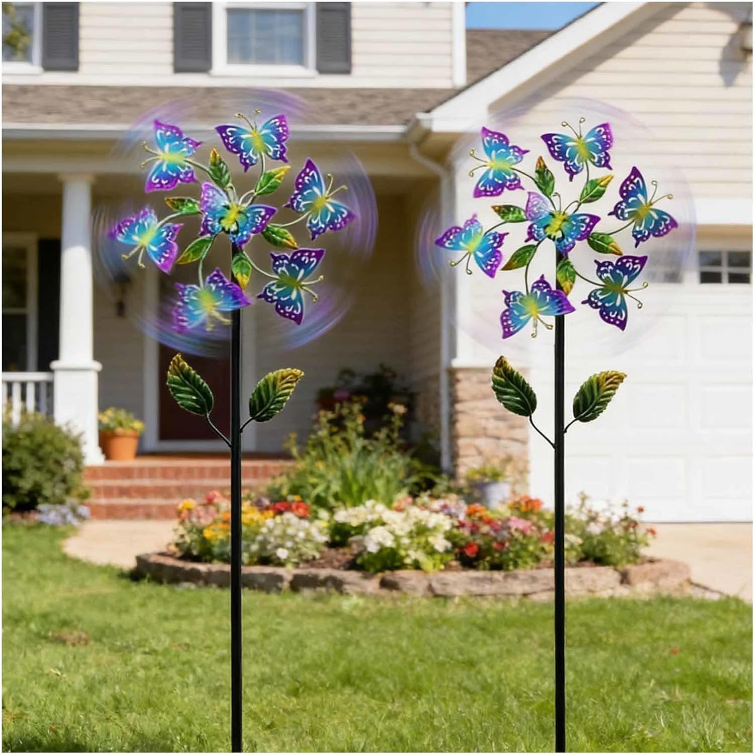 Pinwheels for Yard and Garden, 46 inch/117cm Outdoor Spinners 360° Metal Windmill, Wind Mill for Yard, Garden, Lawn Decor,A（2Packs）