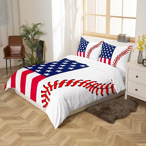 Miniatura 5 de Funda de edredón de bandera estadounidense, juego de ropa de cama de béisbol abstracto de 3 piezas para niños, adolescentes y adultos, decoración de