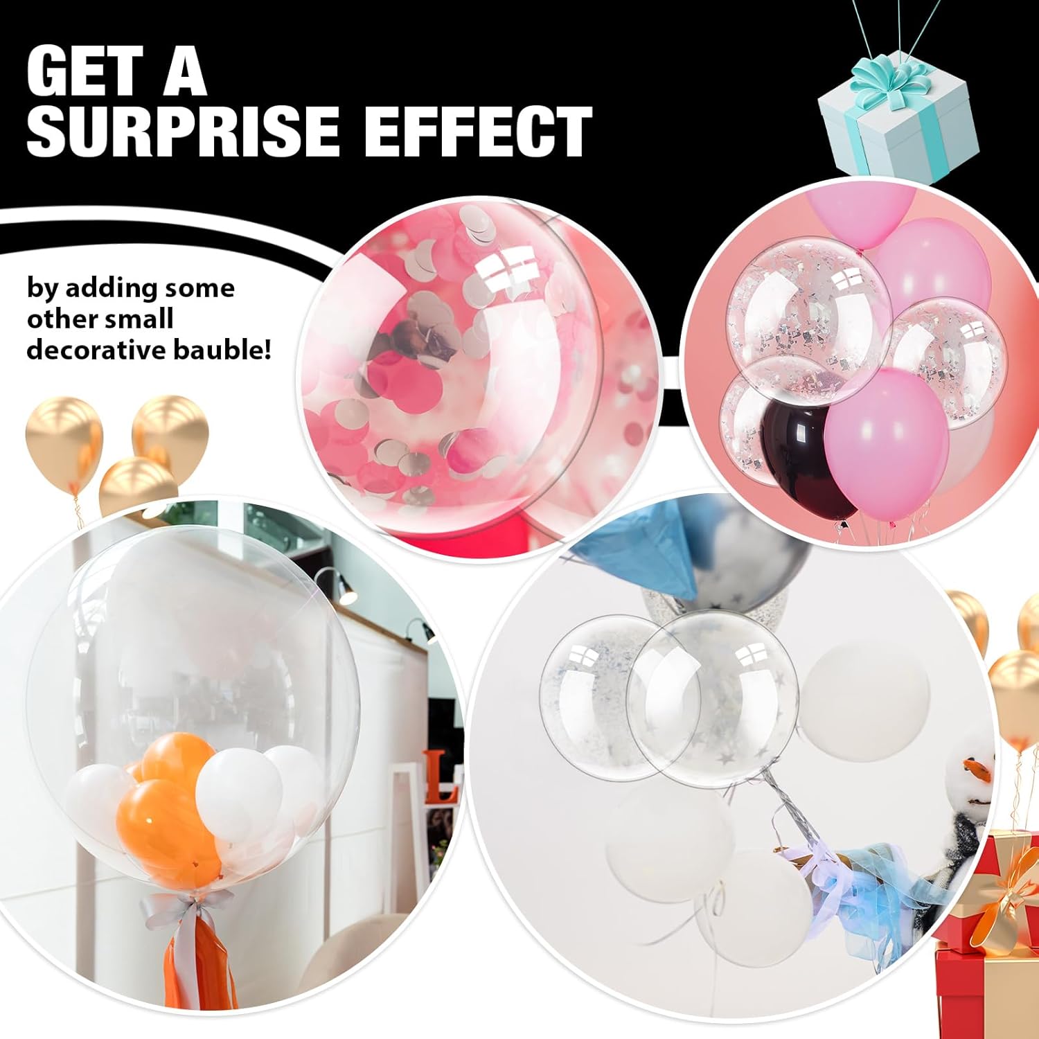 Zubebe 100 Pcs Clear Bobo Balloons for Stuffing, 12 Inch, 18 Inch, 20 Inch, 24 Inch Bubble Party Decorations Transparent Bubble Bobo Balloons for Wedding Birthday Party Decorations