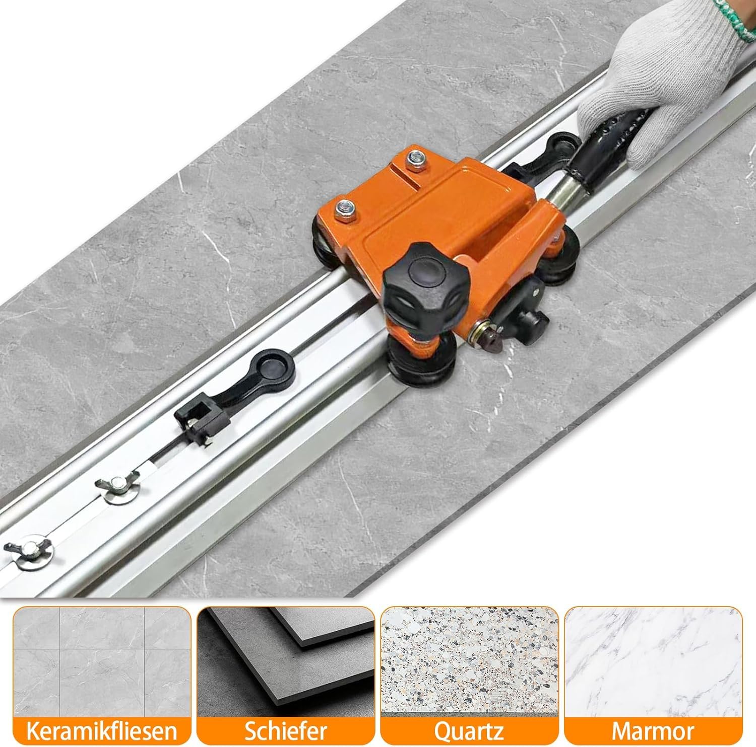 VKE 3300mm Coupe Carrelage, Rail à 3 Sections, épaisseur de Coupe Maximale 12 mm, Pour Carrelage/Céramique/Roche, Coupe Carreaux Manuel avec des Genouillères (Ensemble de coupe-carreaux de 3,3 m)