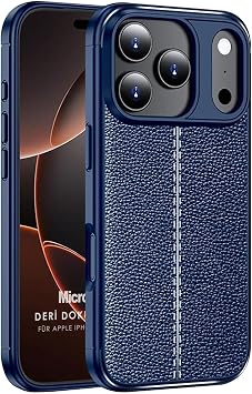Microsonic Apple iPhone 17 Pro i in K l f Deri Dokulu Silikon Lacivert [iPhone 17 Pro ile Uyumlu K l f - Lacivert]