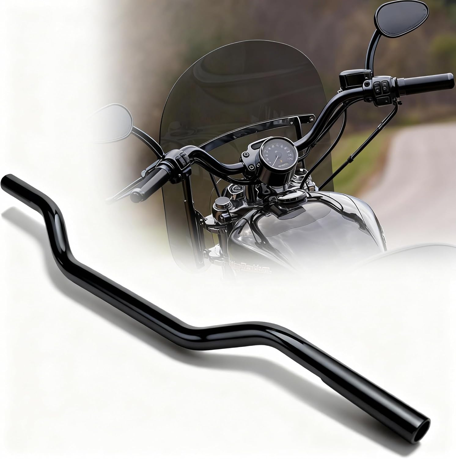 MoKitDora 2.7" Rise 1" Clamp Drag Bars Handlebars for Harley 2010-later XL883L XL1200C XL1200NS XL1200T XL1200V and XL1200XS Models, Black