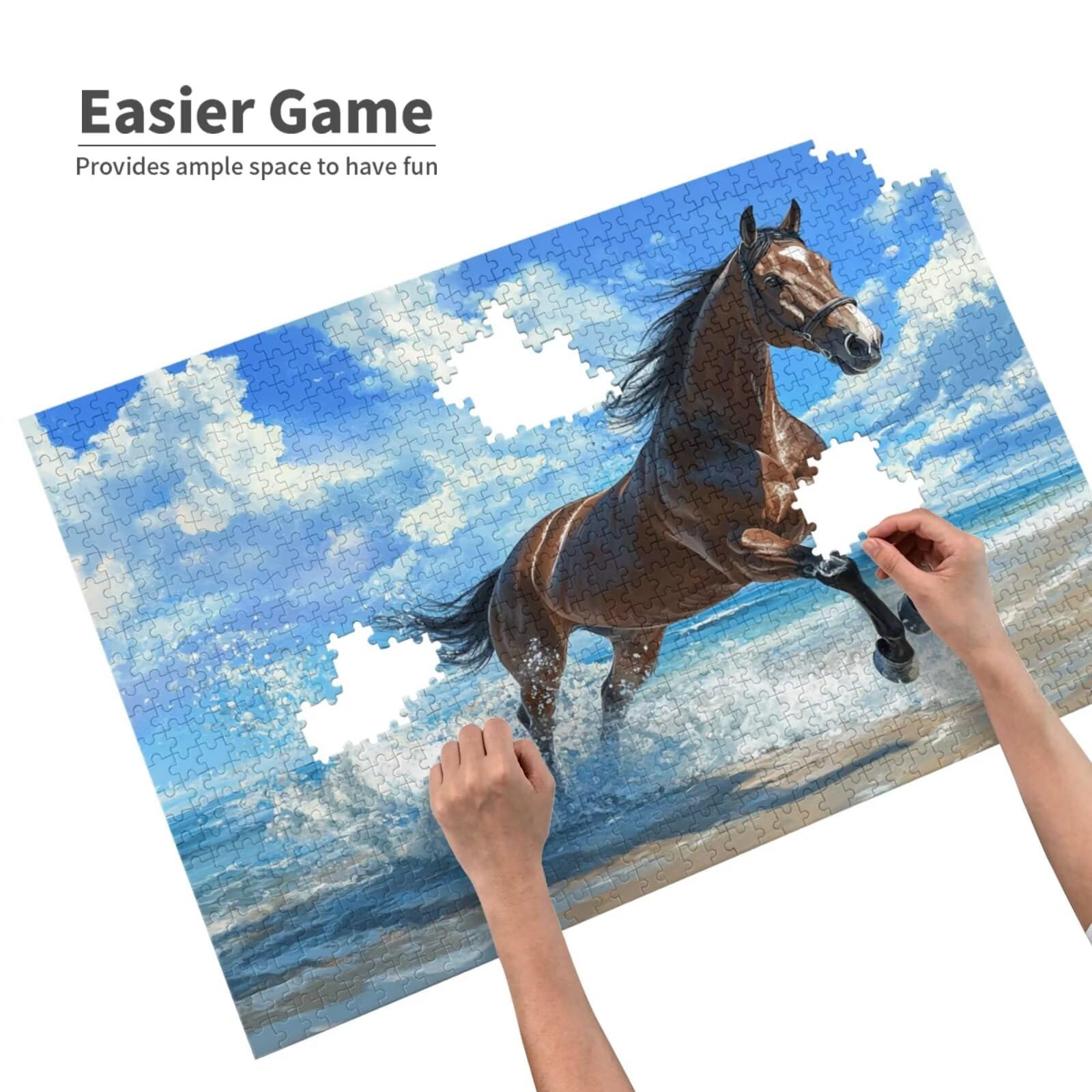 Spiaggia Puzzle 2000 Pezzi Adulti, 5D DIY Puzzle Cavallo Pattern Design con Confezione Regalo per Regalo Donna, Attività Famiglie Impegnative Principianti per Home Wall Bedroom Decor 99 x 70 cm -450Y