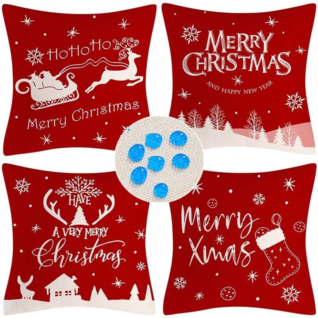 Lot de 4 Housses de Coussins 60x60cm/24x24in Noël Imperméable Housses de Coussin en Lin Taie Oreiller de Canapé de Coussincarré Housse De Coussin Exterieur pour Chambre,Canapé,Chaise,Lit,Jardin ZC-678