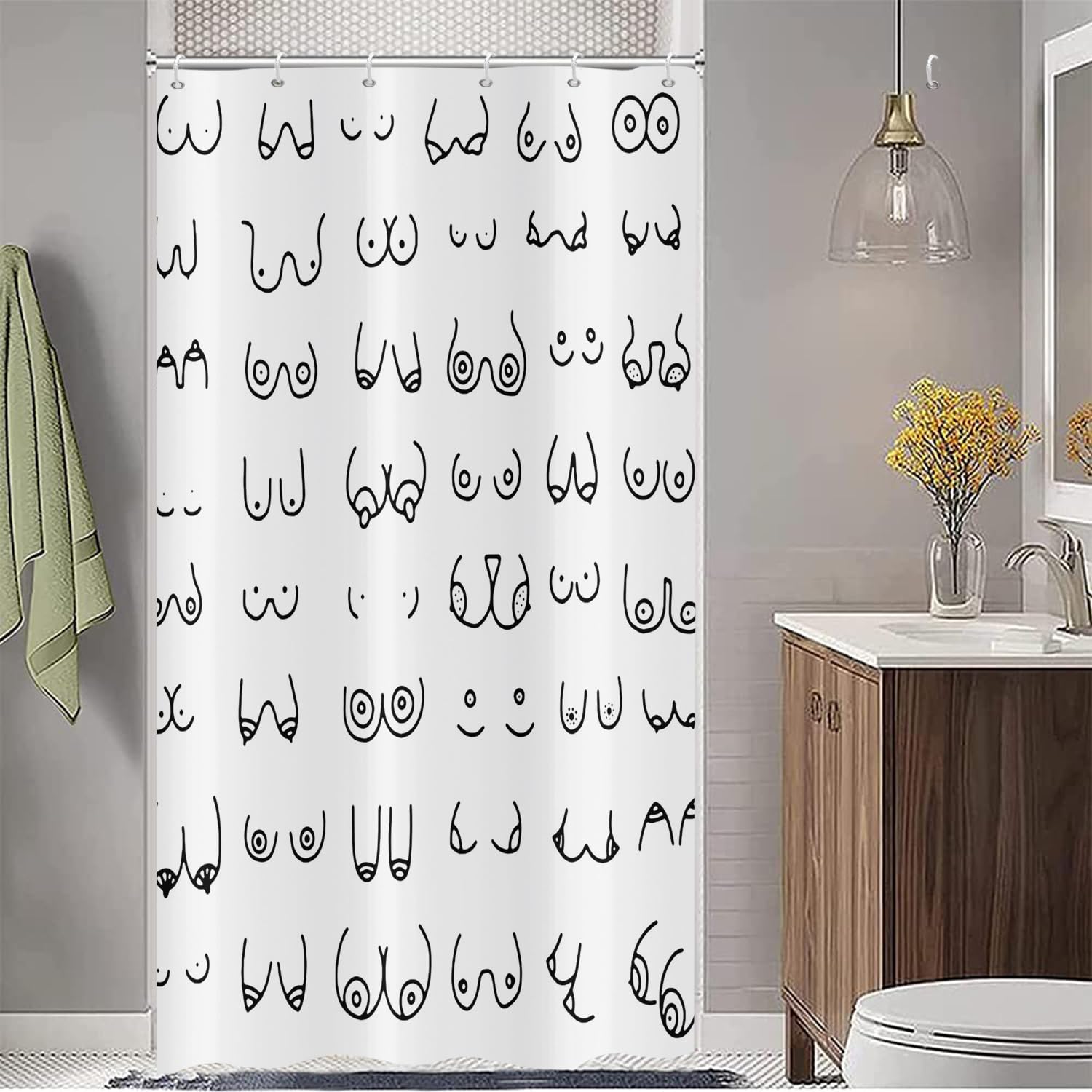 ASDCXZ Shower Curtain Black White 90x180 cm, Modern Simple Funny Black White Graffiti Lines Washable Fabric Bath Shower Curtains Polyester Textile Waterproof Shower Curtain for Bathtub with 6 Hooks — image 1