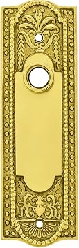 Renovators Supply Manufacturing Victorian Solid Brass Door Plate Without Keyhole for Knob or Lever, Beaded Design 7 1/4 H