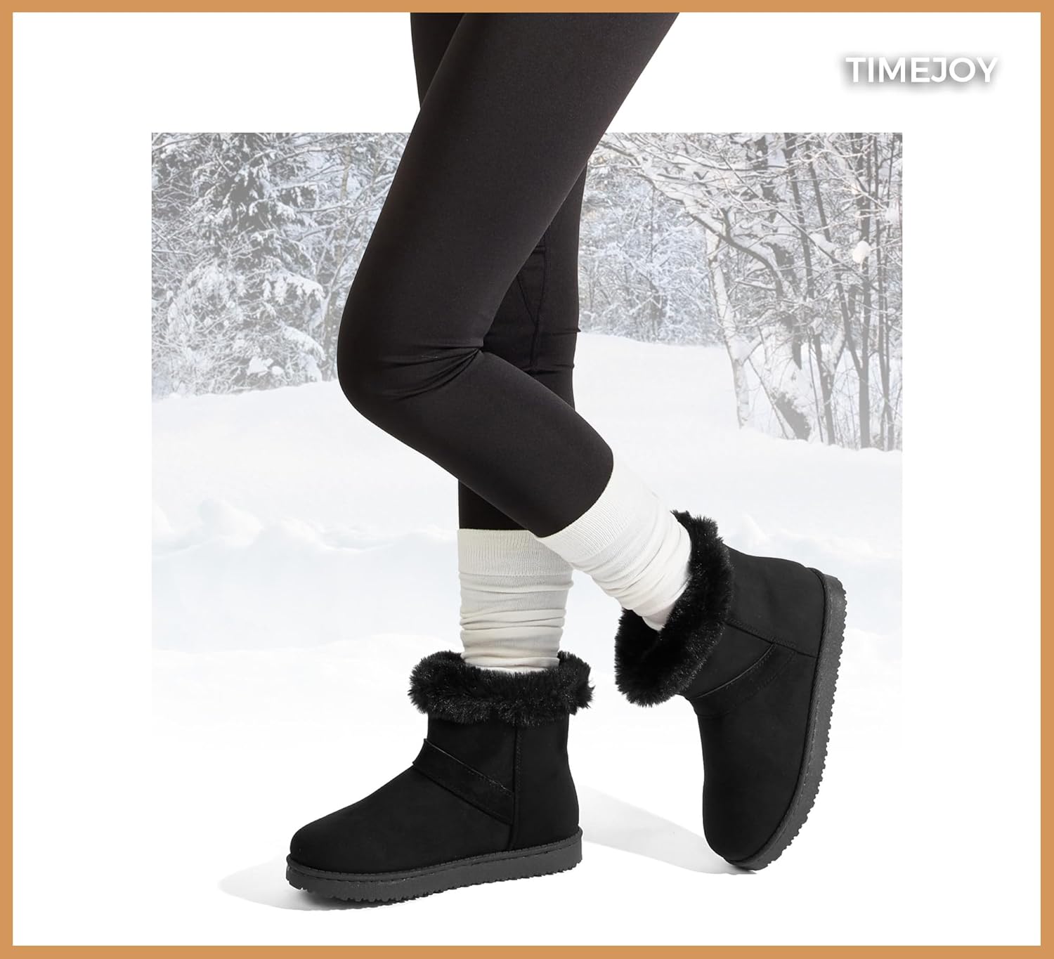 Women's Snow Boots Winter Warm Ankle Suede Booties Fur Lined Water-Resistant Non-Slip Fashion Platform Shoes