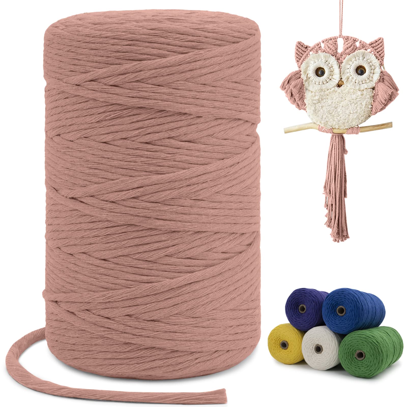 LEREATI Macrame Cord 3mm x 200m, Single Strand Thick Macrame Rope Yarn Natural Cotton Cord, Craft Macrame String for Plant Hanger, Wall Hanging, Knitting, DIY, Home Decorations (Brick Red)
