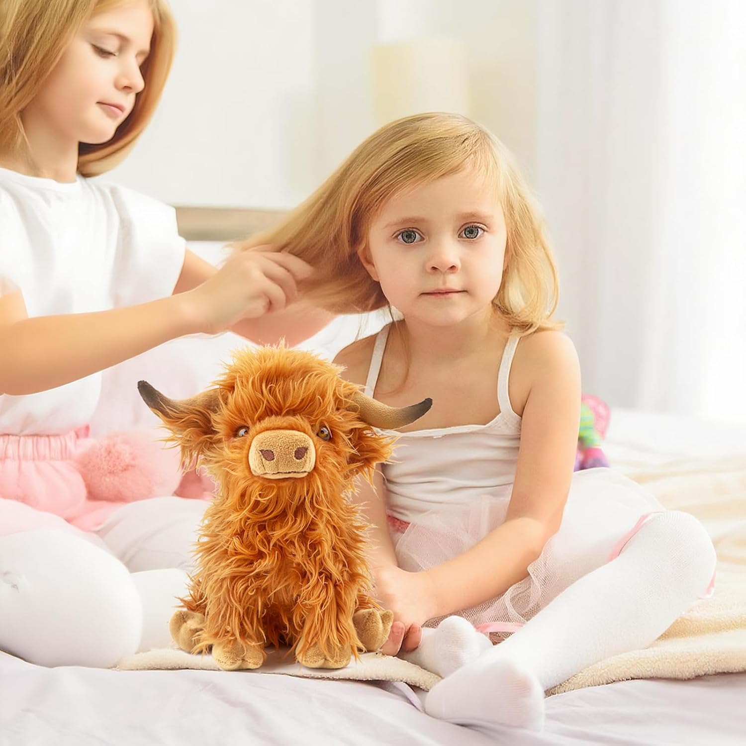 Highland Cow Stuffed Animal Toy, Adorable Highland Cow Plush, Scottish Cow Plush Toy, Farm Animal Cattle Plush Decor Gifts for Kids Baby Girls Boys (Brown Cow) - Image 2