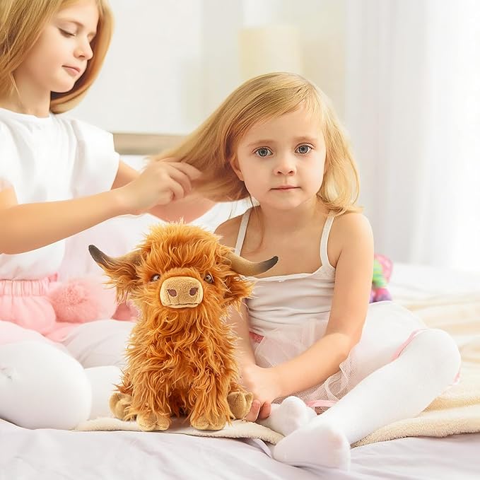 Muñeco de peluche Highland Cow, adorable vaca escocesa, decorativo para niños y bebés miniatura 2