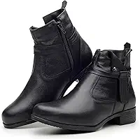 Bota Feminina Cano Curto em Couro Legítimo com Ziper