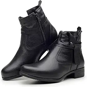 Bota Feminina Cano Curto em Couro Legítimo com Ziper