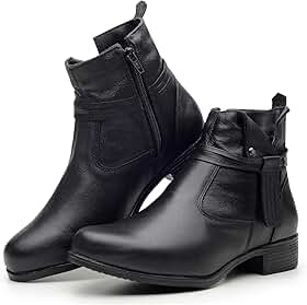 Bota Feminina Cano Curto em Couro Legítimo com Ziper
