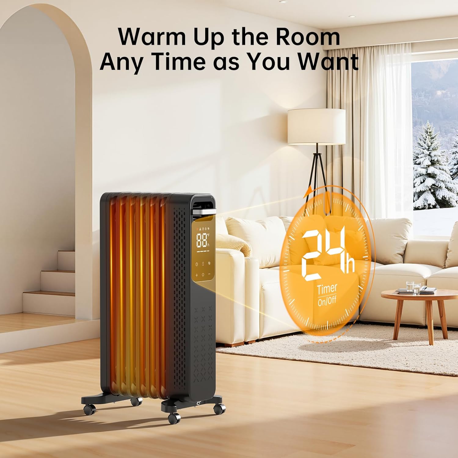 ZAFRO Oil Filled Radiator Heater with 24-hour timer display