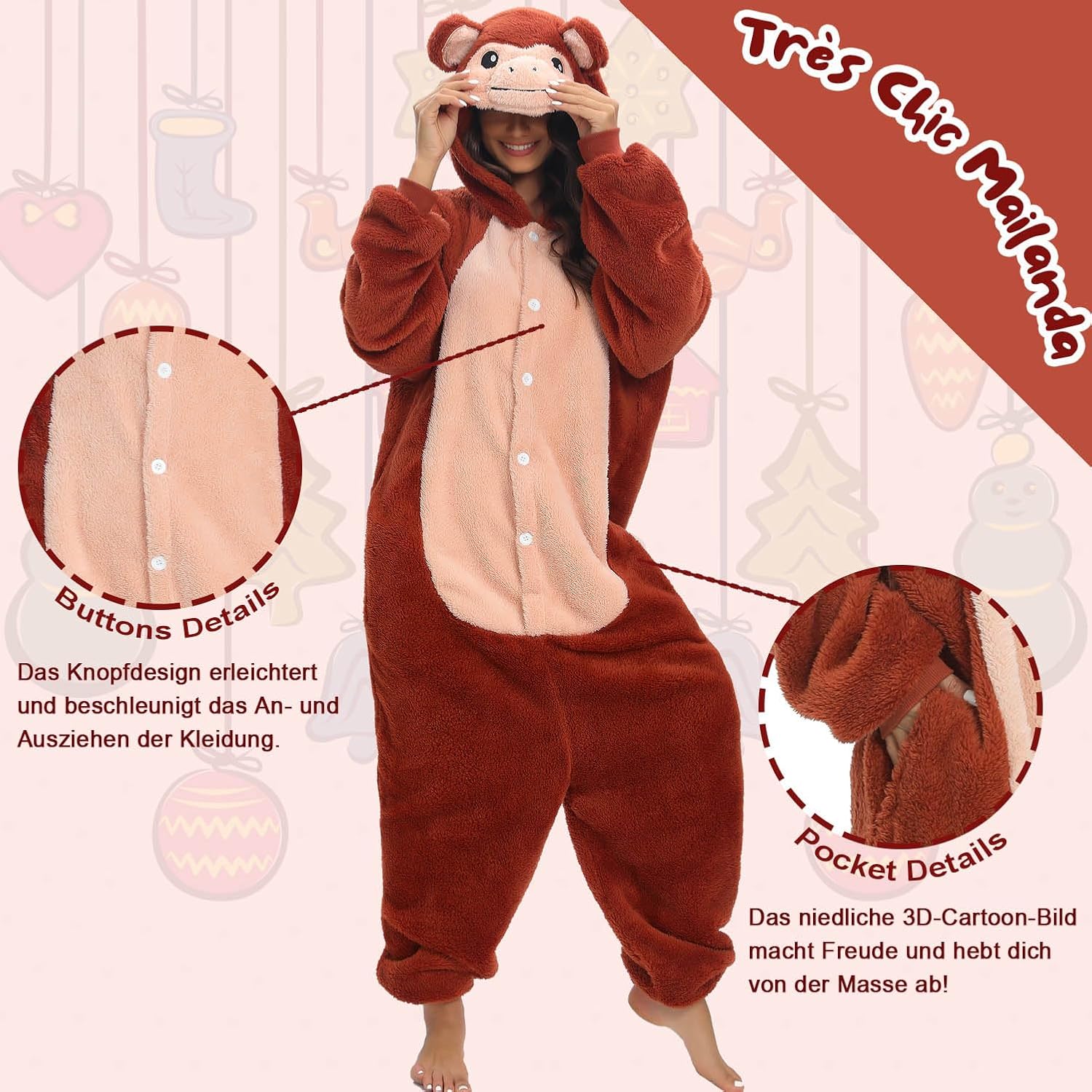 Très Chic Mailanda Sherpa Unisex Adult Animal Onesies Cosplay Pajamas Sleepwear Halloween Costume - Image 5