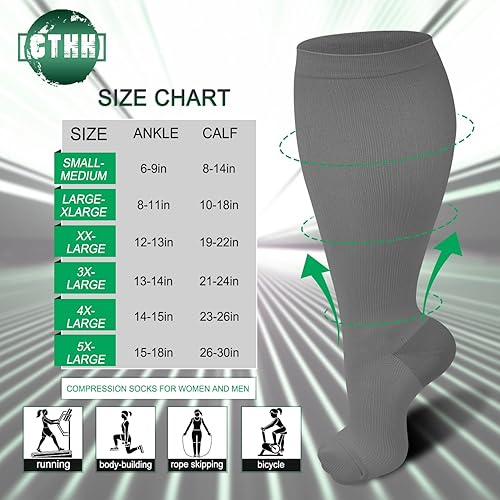 Miniatura 8 de Paquete de 3 calcetines de compresión de talla grande para mujeres y hombres, 15-20 mmHg extra anchos hasta la rodilla para soporte de circulación