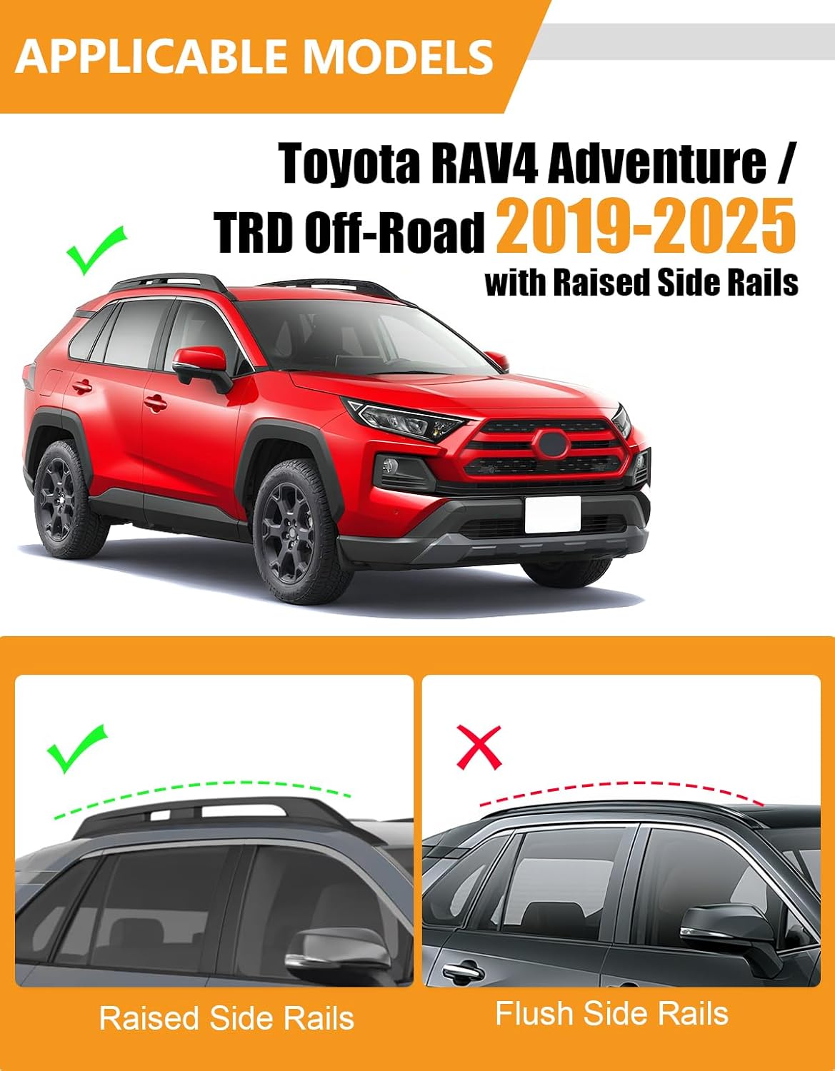KINGGERI 300lbs Roof Rack Cross Bars Compatible with 2019-2025 Toyota RAV4 Adventure/TRD Off-Road with Raised Side Rails, Lockable Heavy Duty Aluminum Roof Rails Crossbars Luggage SUV Accessories Compatible with RAV4 Adventure 2019-2024