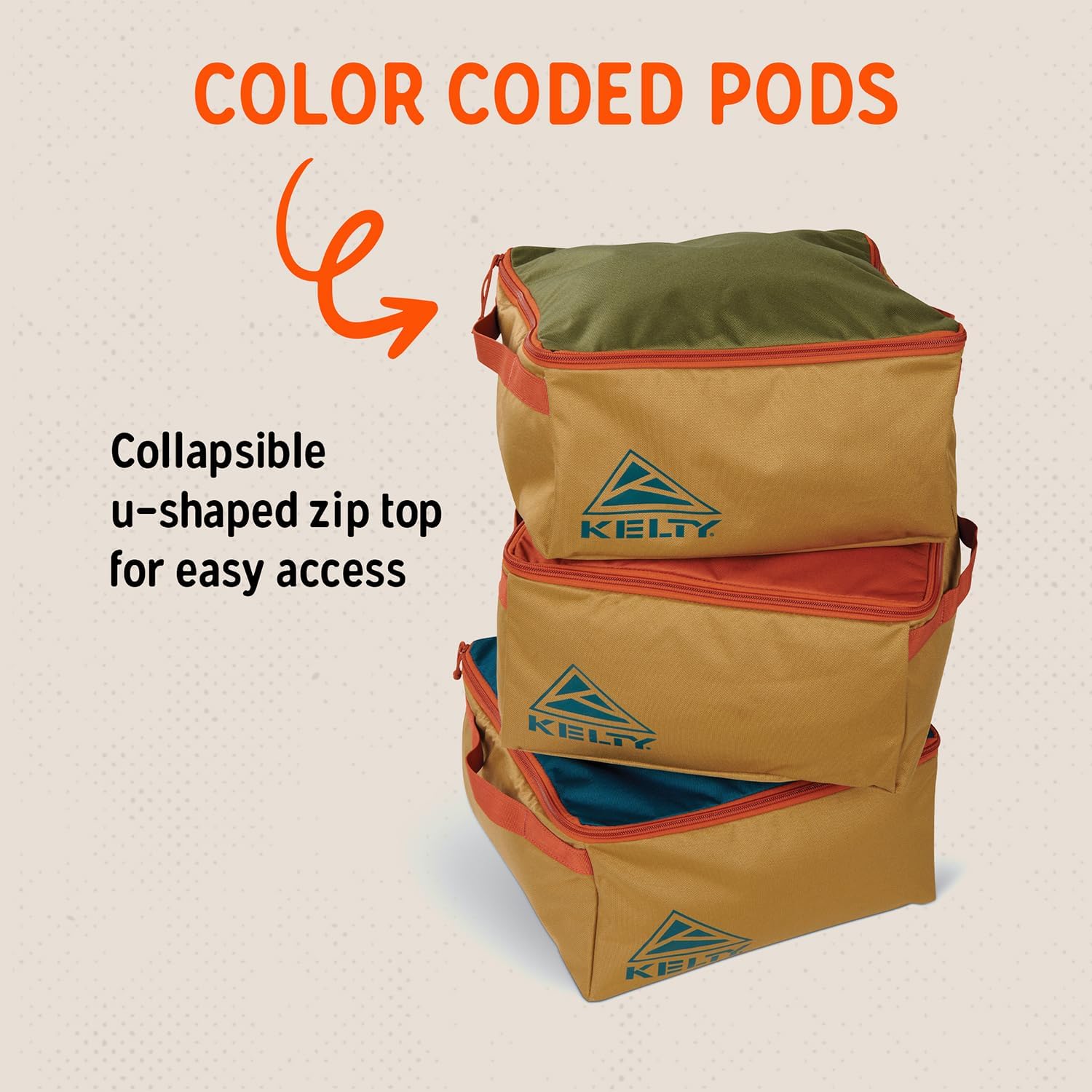 Kelty CARGO Box – Camping, Tailgating, Travel Organization Kit, Large Structured Tote + 3 Individual Pods Storage for Trucks, Vans, SUVs Cars – Color Coded Packing Cubes, Rugged + Water Resistant 45L