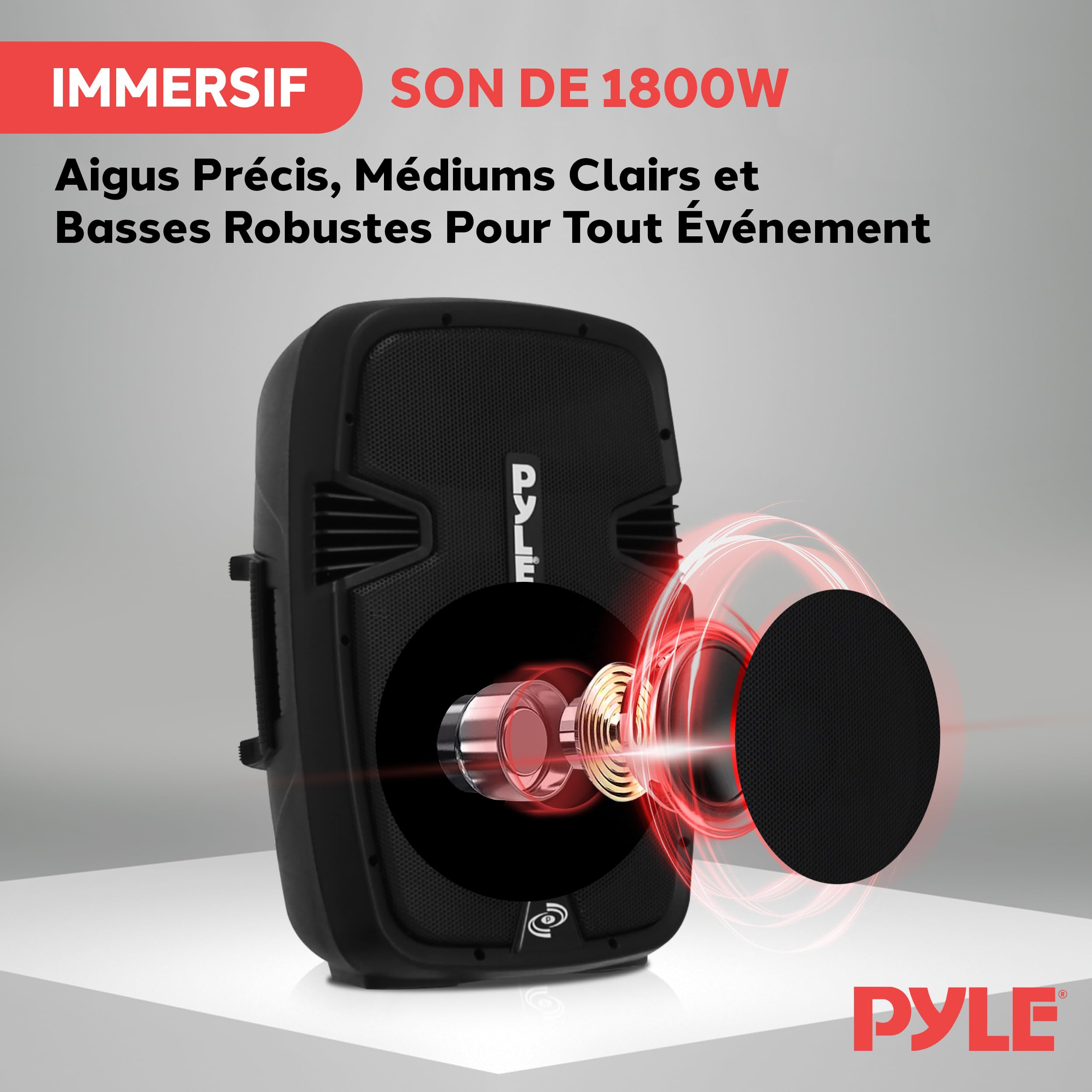 Pyle Portable PA System, 1800W Wireless Bluetooth Speaker System with Dual 12" Subwoofers, 2-Way Audio, Mic Input, SD/USB Readers, FM Radio, Remote, Tripod Stands, and Lights, for Events and Parties