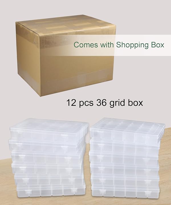 Uxwuy 12 Pack 36 Grids Bead Organizers Plastic Organizer Box with Dividers 3600 Tackle Boxes Organizer Clear Box Organizers Compartment Storage Container by Uxwuy - Image 2