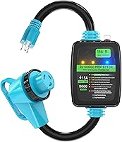 Vista 8 de CircleCord Cable adaptador protector contra sobretensiones RV de 30 amperios a 110 voltios, 8000 julios, NEMA TT-30R a 5-15P, protección contra