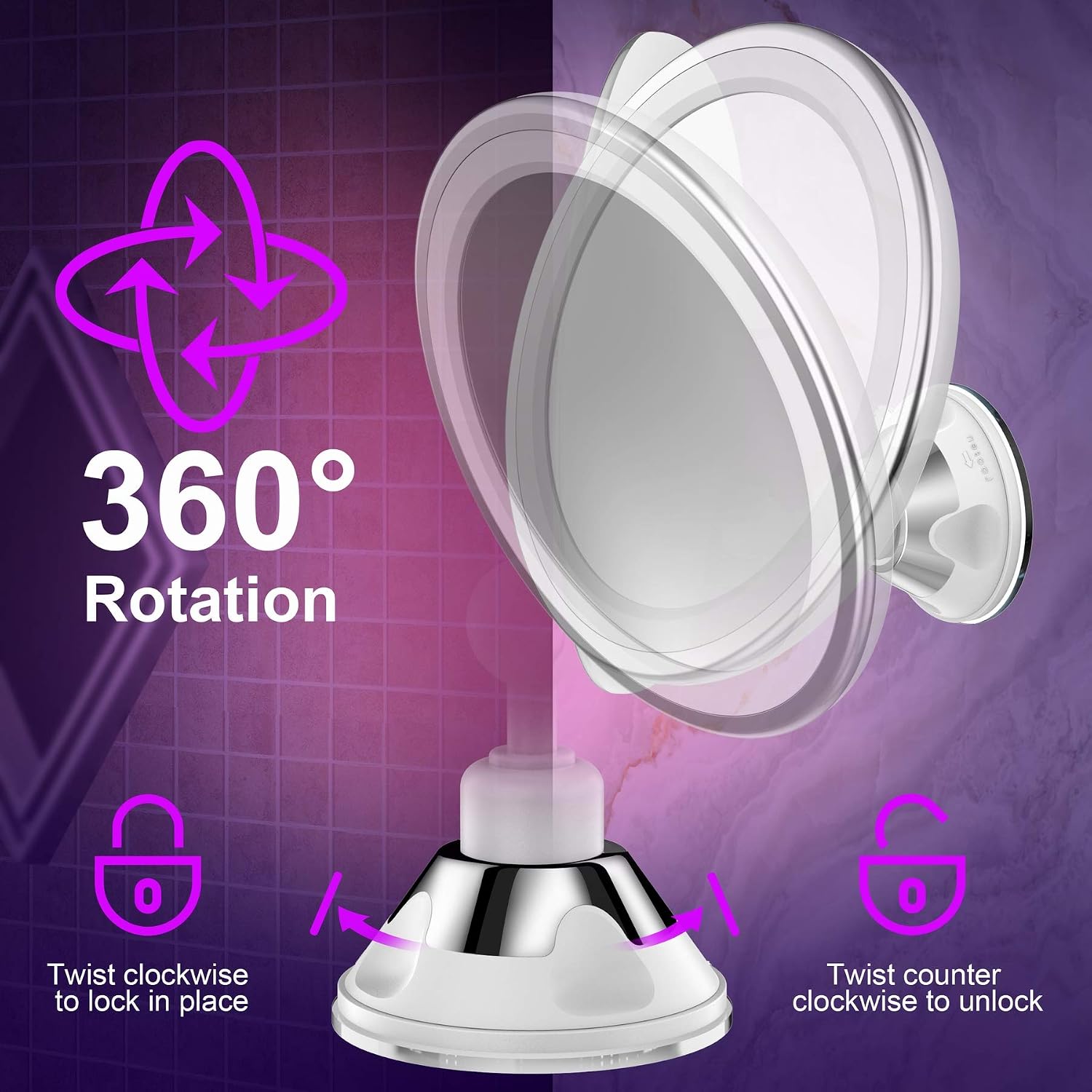 MTORED 10x Magnifying Lighted Makeup Mirror with 360° Rotation, Touch Sensor Control, Natural Daylight LED Light, Powerful Locking Suction Cup, Cosmetic Mirror for Home, Bathroom, Vanity and Travel