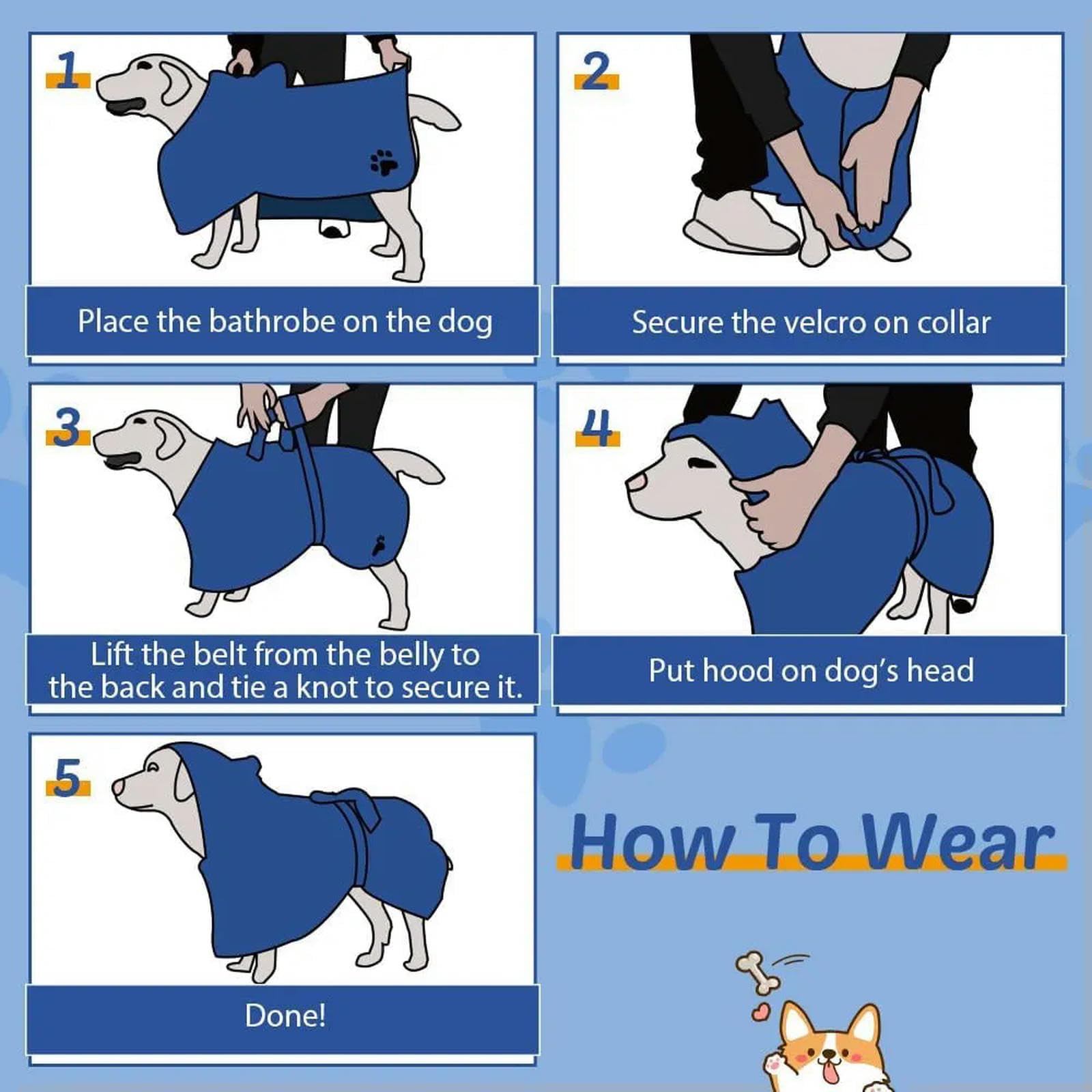 Manteau de séchage pour Chien, Serviette absorbante en Microfibre 400 g/m² avec Taille réglable, Accessoires pour Chiens, séchage après Le Bain