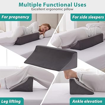 Bedluxe Wedge Pillow for Side Sleeping, Comfort Foam Back Pillow for Side Sleeper, Bed Wedges & Body Positioners for After Surgery, Pregnancy Support, Back Pain, Preventing Bedsores, Short Plush